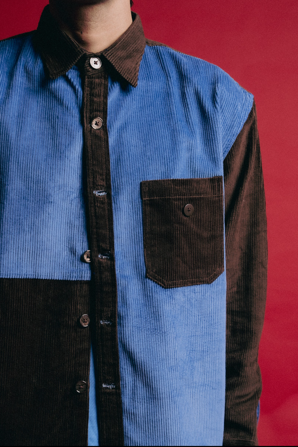 BLOCK-FORM LIGHTWEIGHT SPRING CORDUROY SHACKET