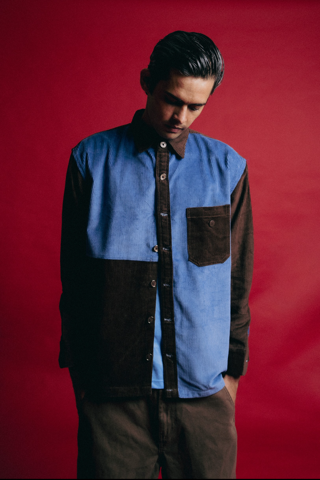 BLOCK-FORM LIGHTWEIGHT SPRING CORDUROY SHACKET